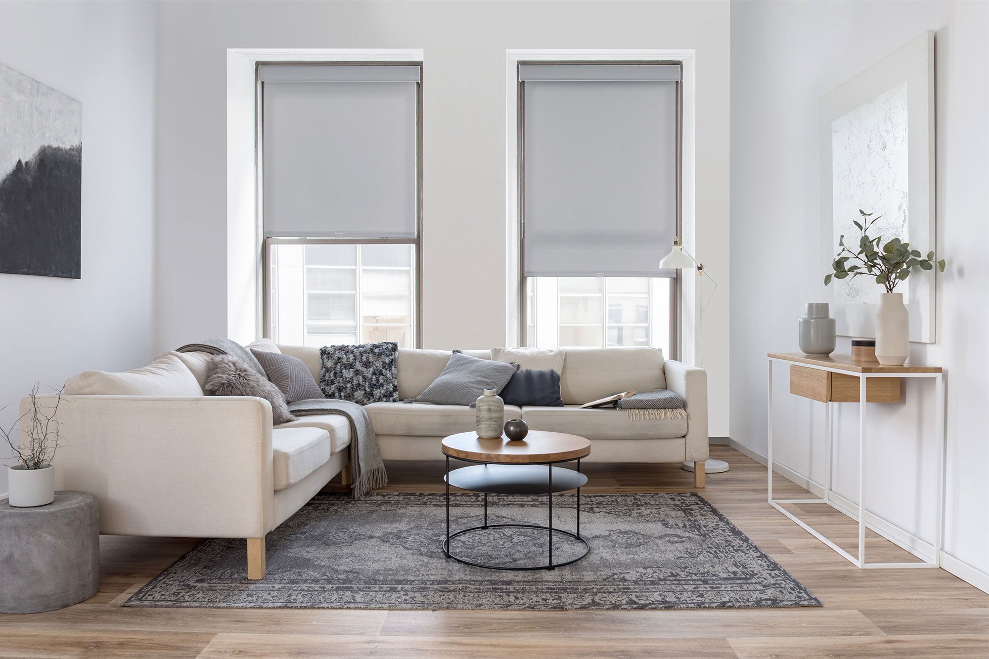 gray light filtering cordless roller shade