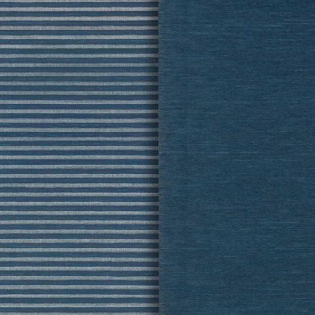 GoDear Design Two fabric swatches side by side, one with vertical stripes and the other solid blue.