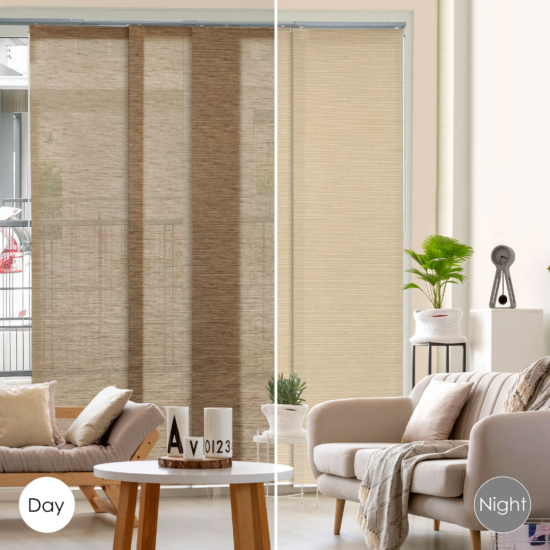 GoDear Design Blind showing day and night views in a living room setting.