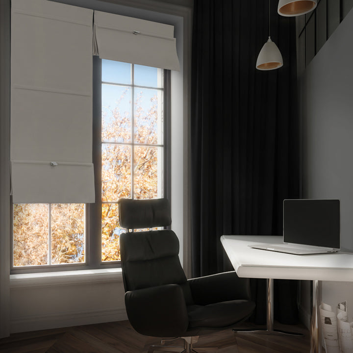 GoDear Design Modern office space with a desk, chair, and large window.