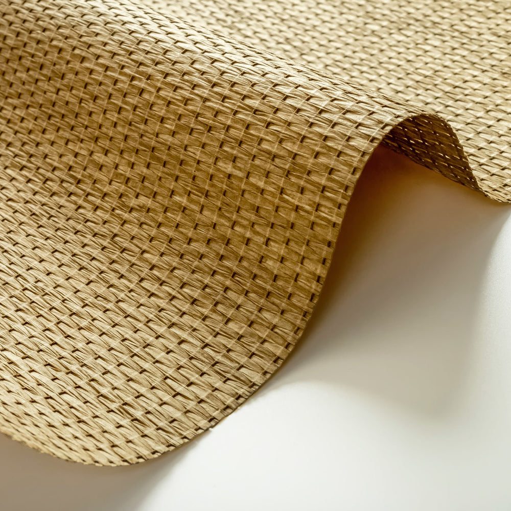 Close-up of woven beige fabric on a white background