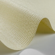 Close-up of light beige woven material with fine checkered texture and subtle sheen.