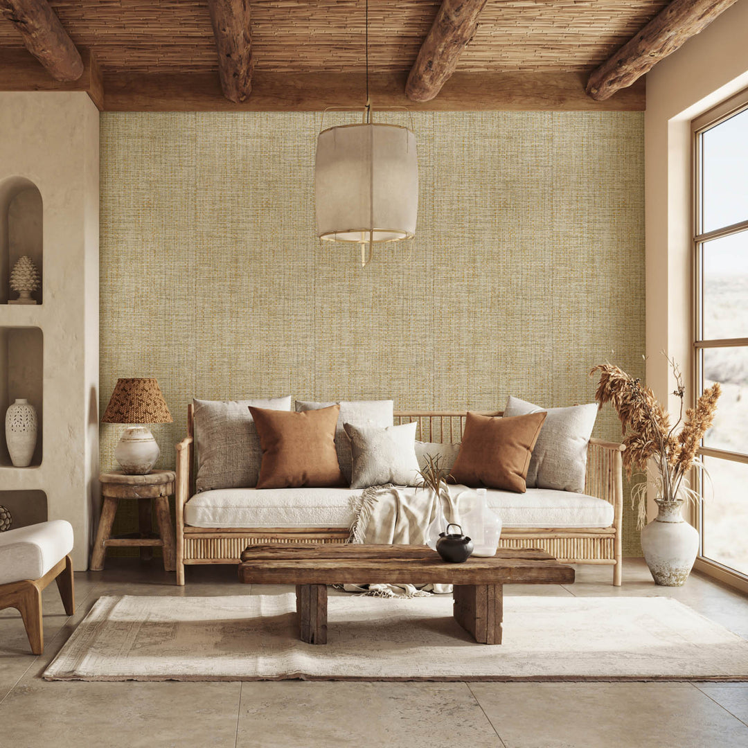 Wabi-sabi grasscloth wallpaper muted grove