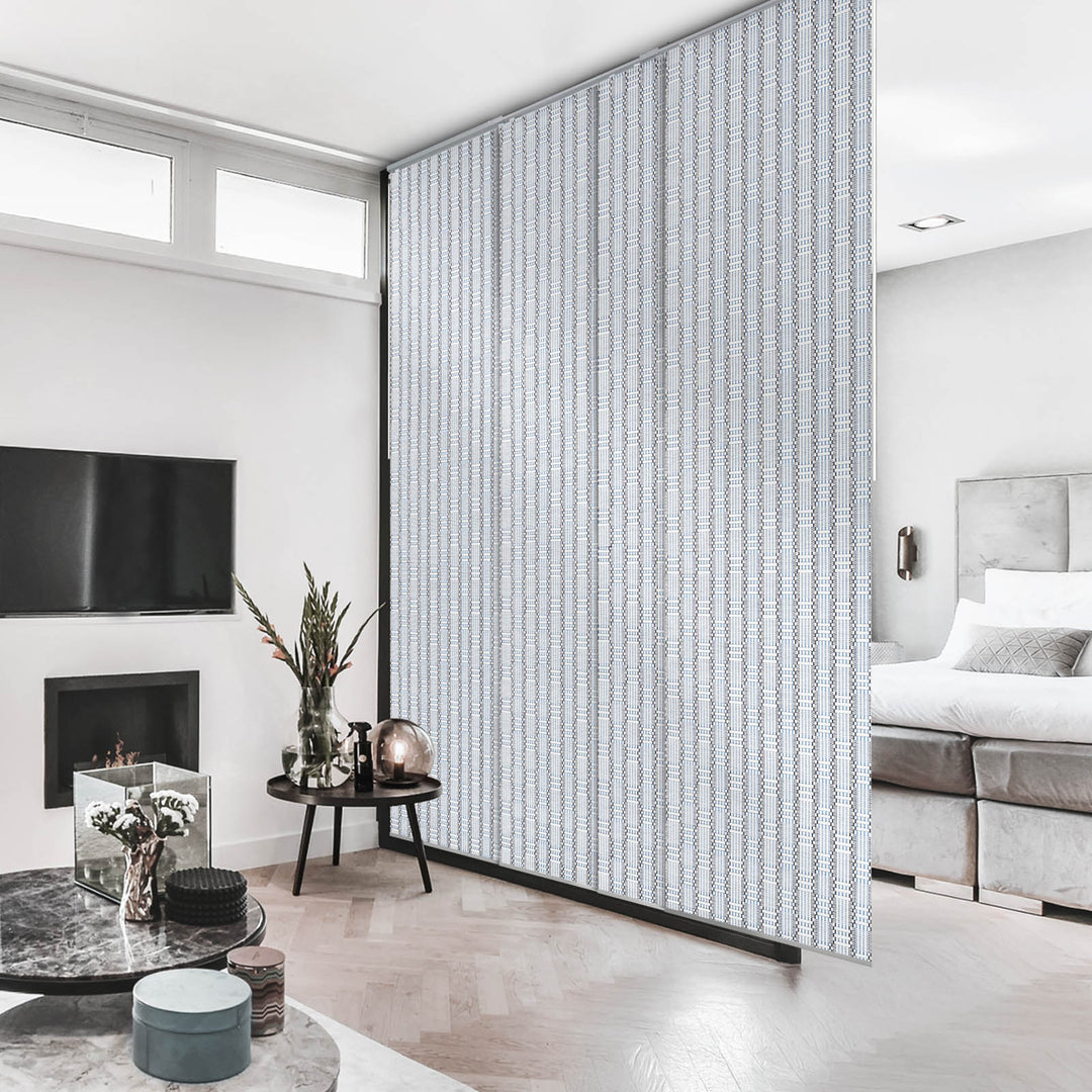 GoDear Modern living room with a decorative screen between the living area and bedroom.