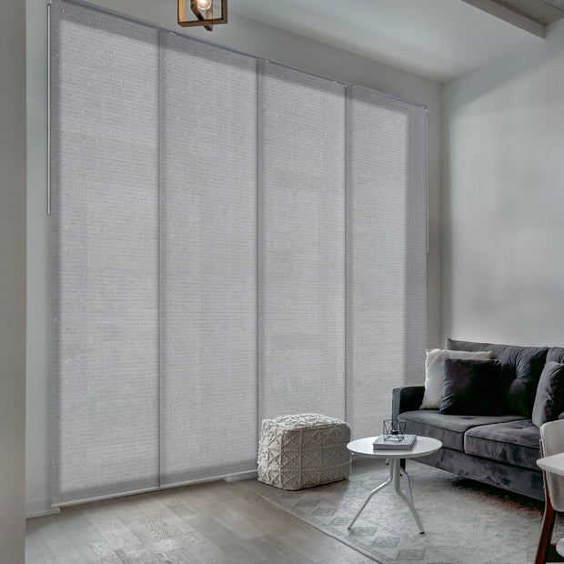 gray adjustable sliding panel blinds