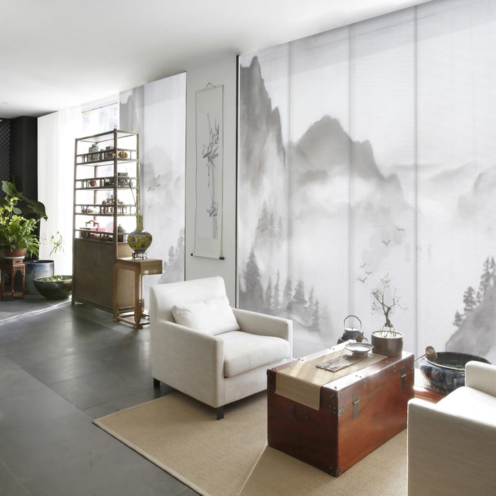 GoDear Modern living room with white armchair, wooden coffee table, and decorative elements.