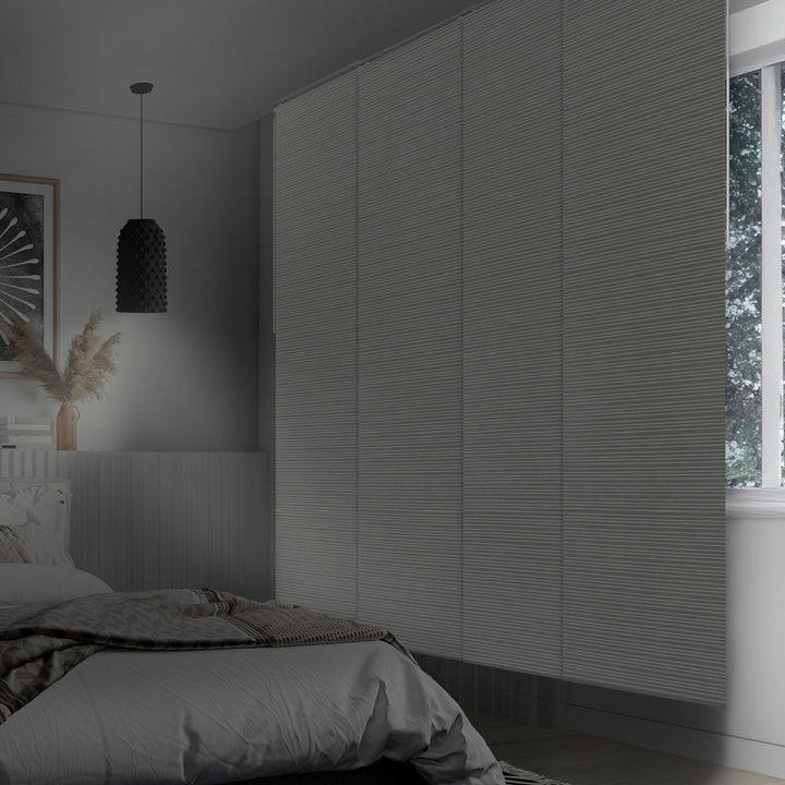 White Spruce white panel track blinds
