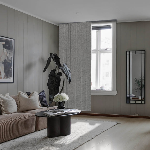 Airo Luxe blackout panel track blinds for modern living room
