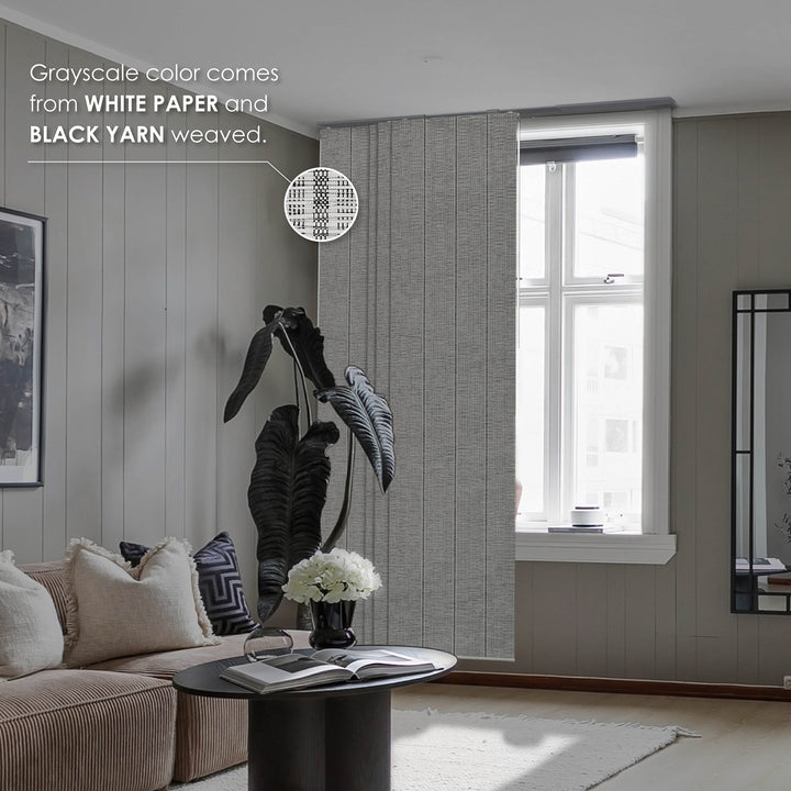 GoDear Design Modern living room with gray textured wallpaper, sofa, and decor elements.