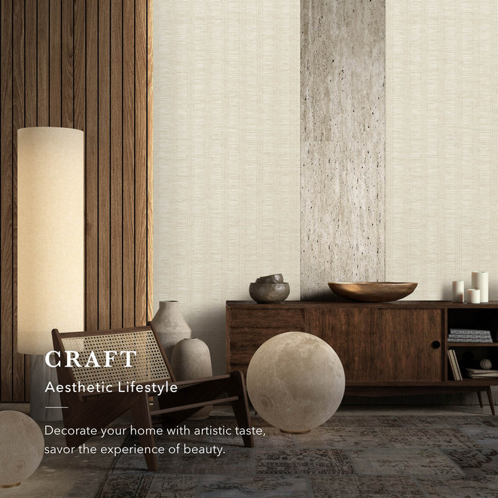 GoDear_Design_Modern interior design with wooden furniture, decorative items, and a lamp.