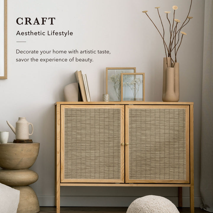 Wooden cabinet with decorative items on a neutral background, featuring the brand 'CRAFT'.