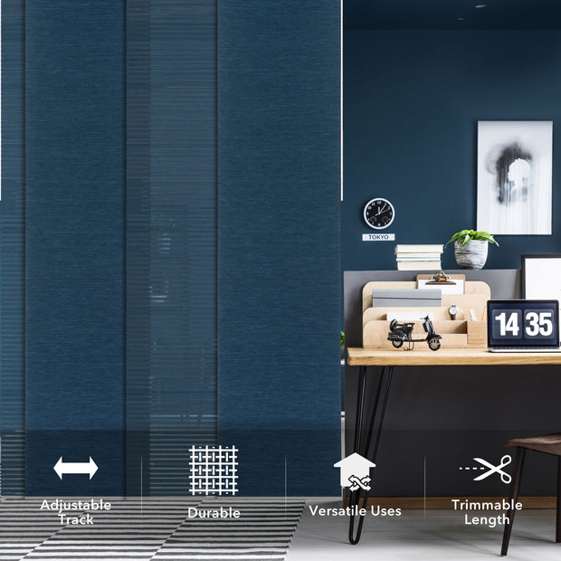 GoDear Design Modern office setup with blue textured wall and desk.