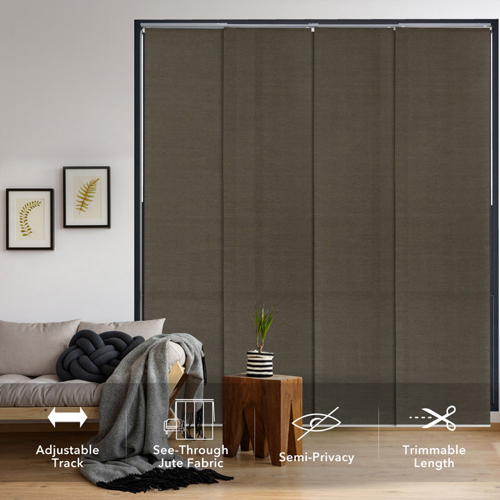 GoDear Brown sliding door with adjustable track, see-through jute fabric, semi-privacy, and trimmable length features.