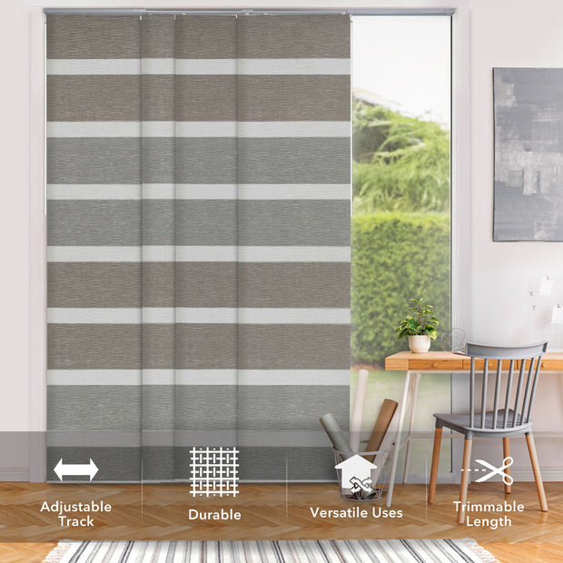 GoDear Design Striped curtain with adjustable track, durable material, versatile uses, and trimmable length features.