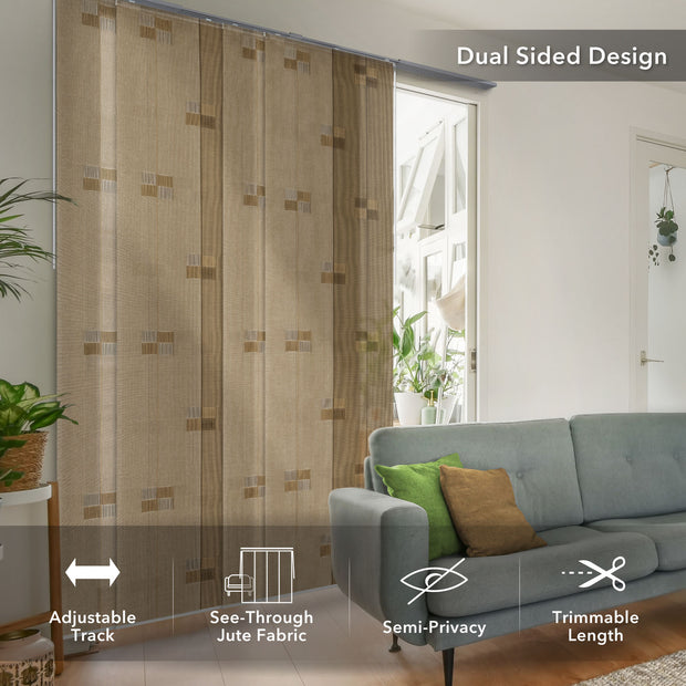 GoDear Design Living room with dual-sided jute fabric curtains and gray sofa.