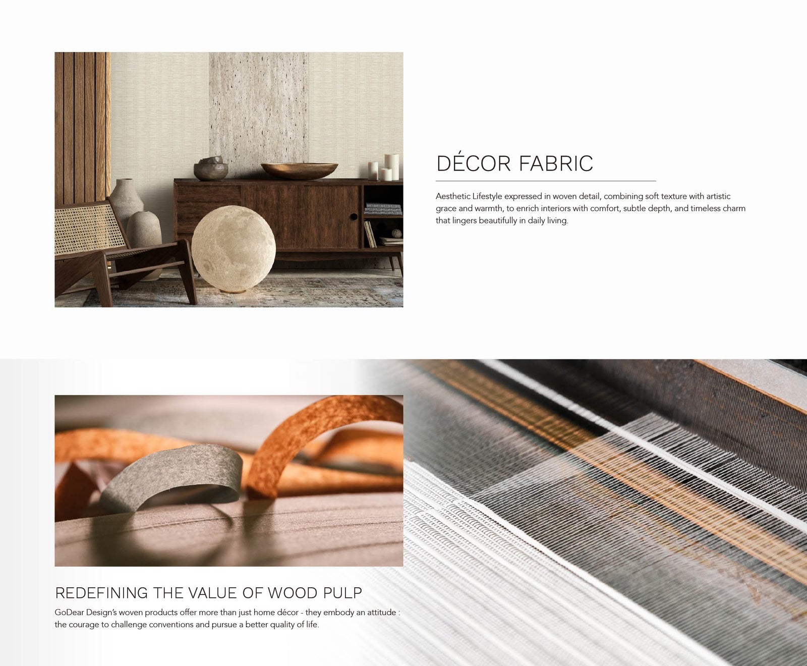 Close-up of sustainable woven wallpaper and natural fiber weaving process highlighting eco-friendly home materials.