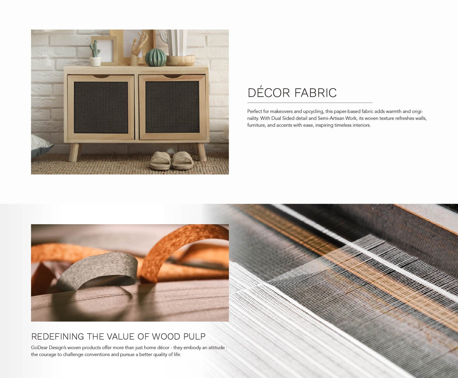 Minimalist home décor featuring wooden cabinet, indoor plants, and rustic woven accent detail.