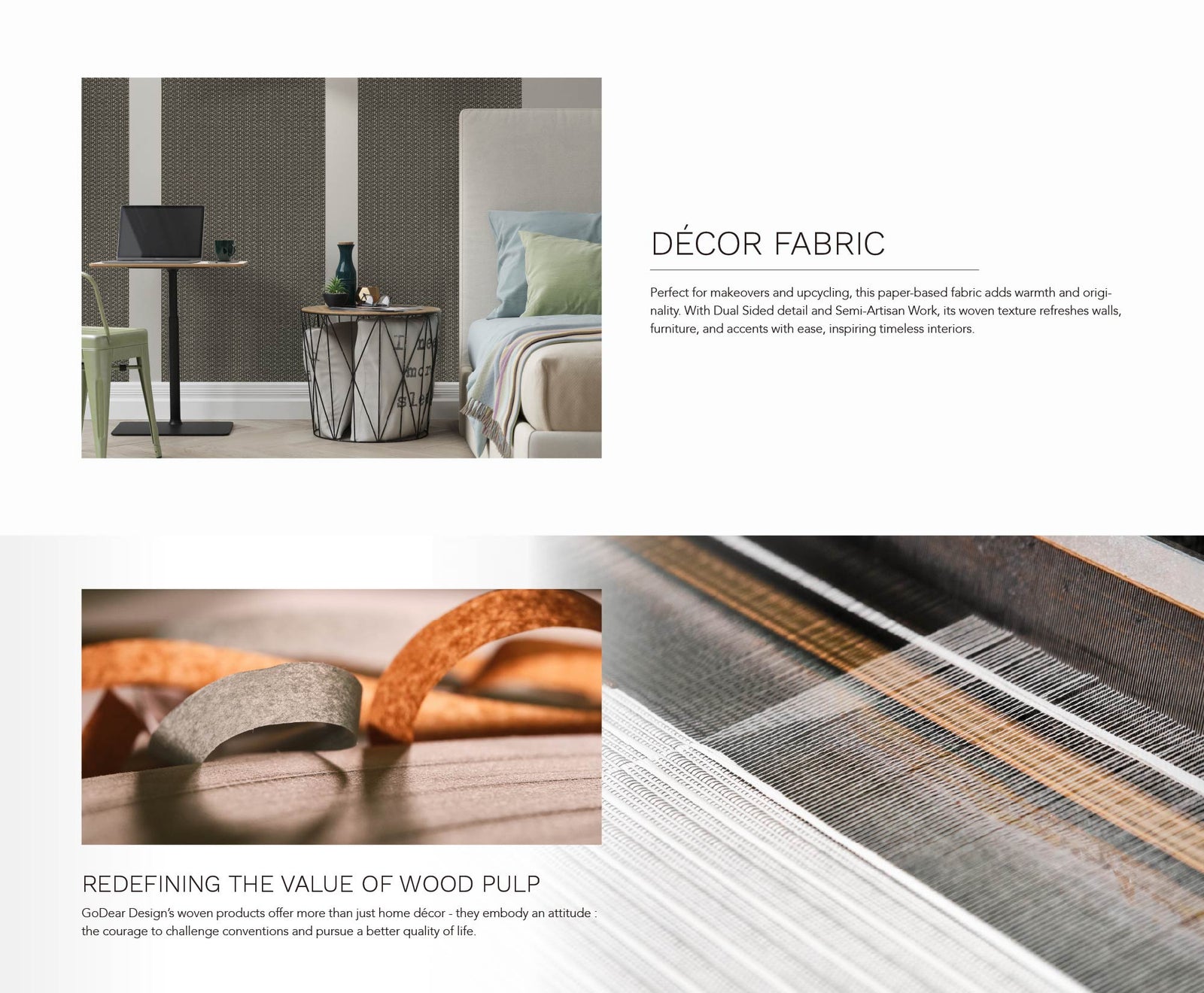 Contemporary bedroom with dark woven wall panels and cozy layered bedding.