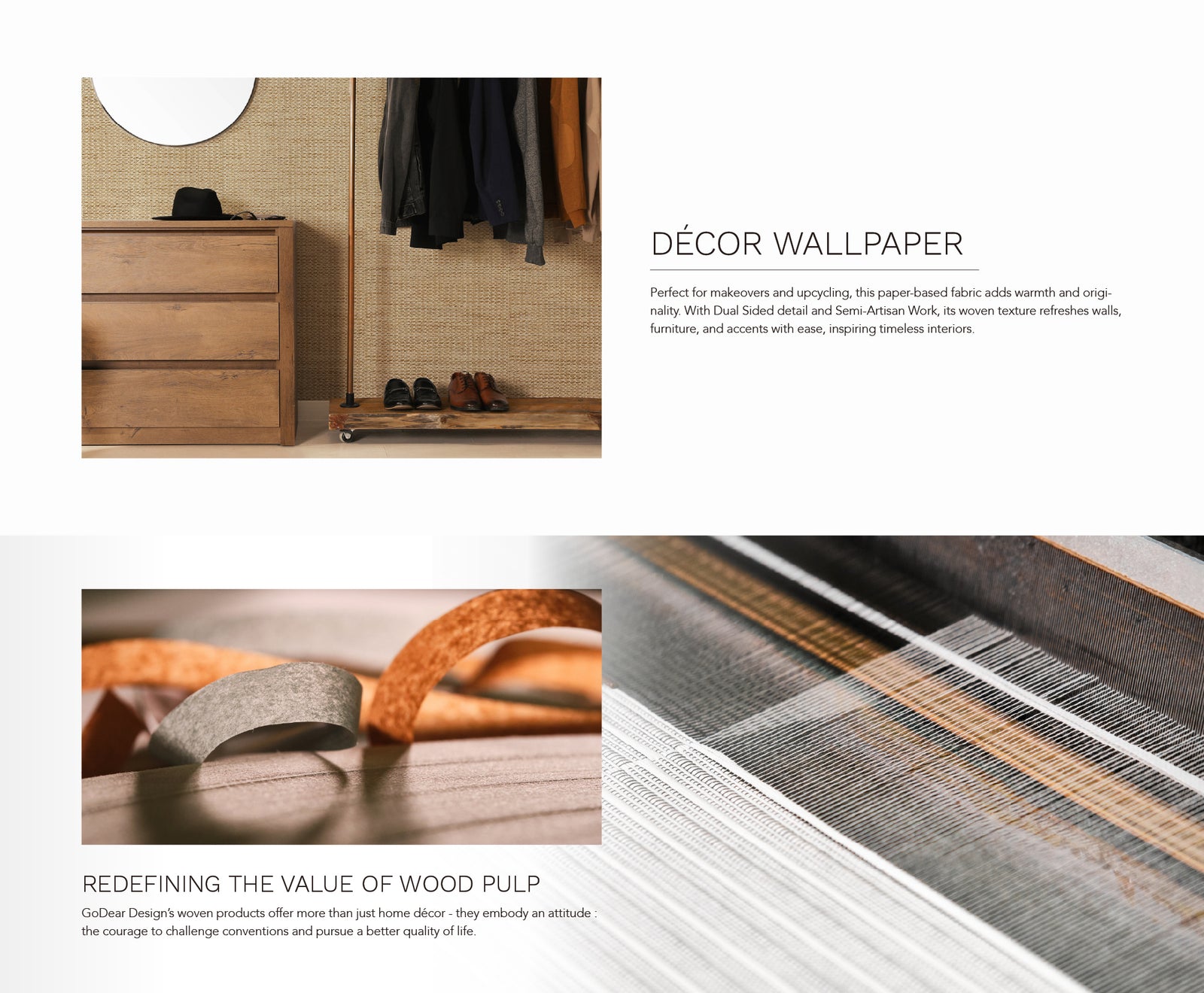 GoDear Design_Decorative wallpaper with wood pulp texture and furniture in the background