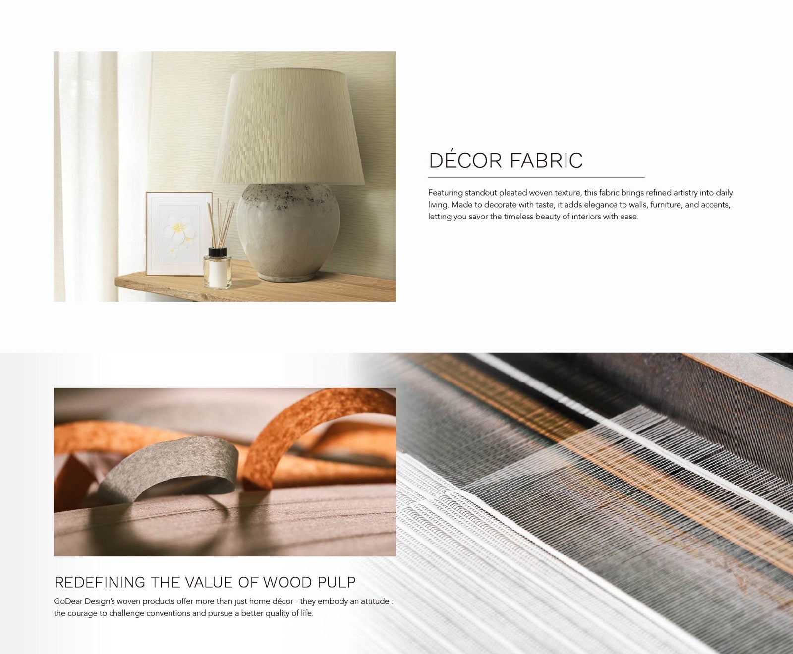 Minimalist interior with a light textured panel, wooden furniture accents, potted plants, and woven décor elements creating a calm and elegant living space.