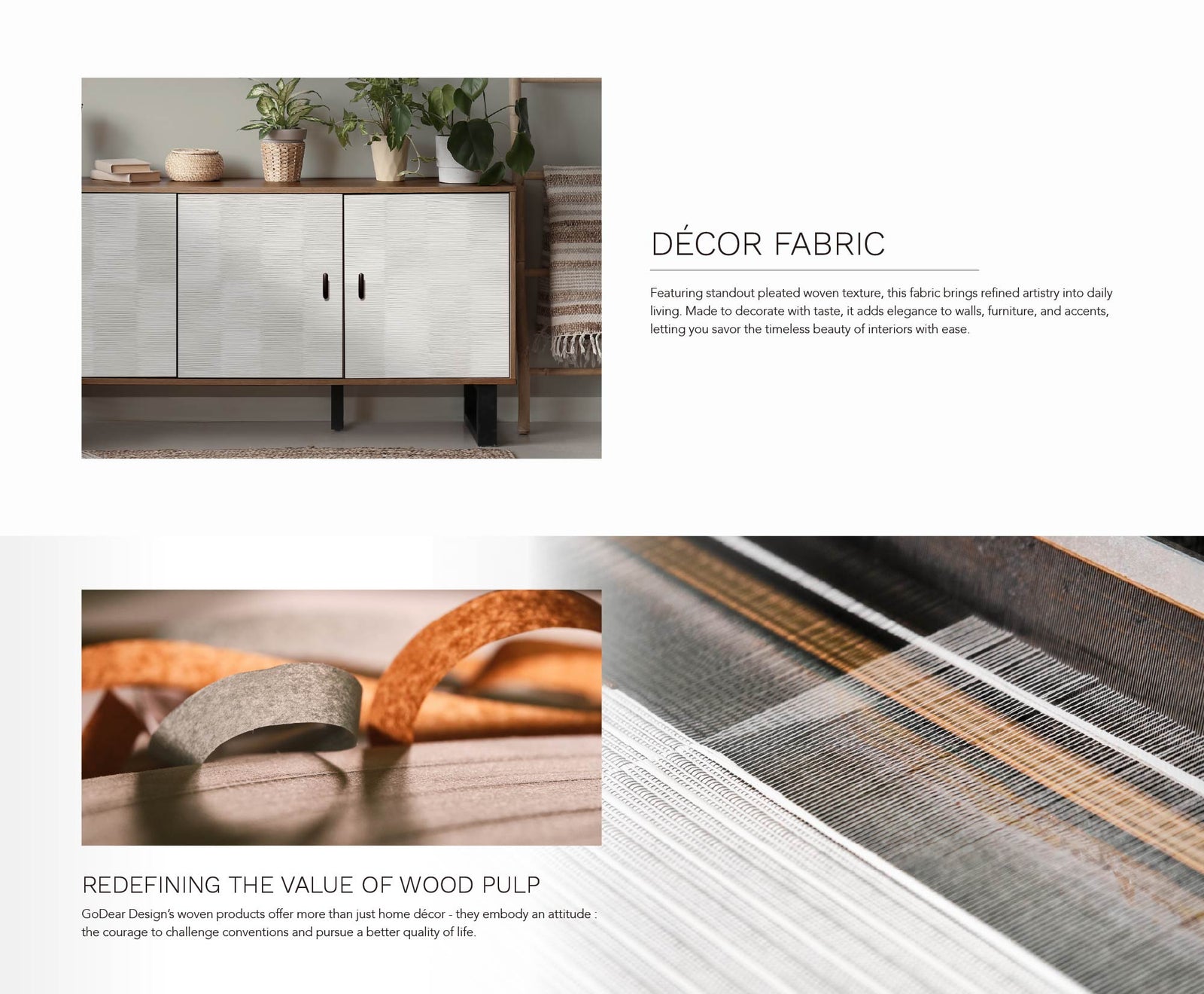 Scandinavian style sideboard with indoor plants and woven textiles, complemented by soft neutral wall panels for a modern cozy living space.