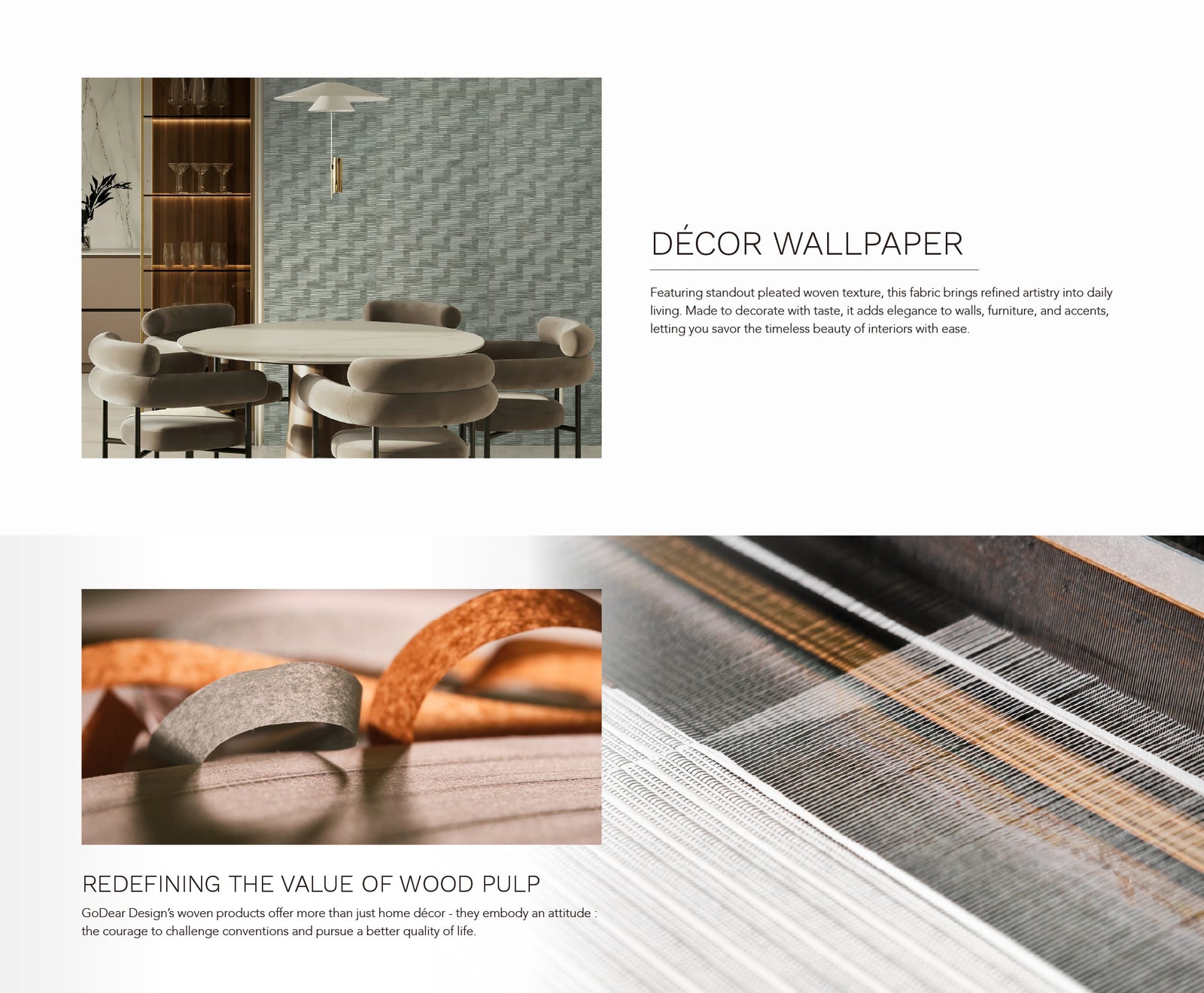 GoDear Design_Decorative wallpaper with a textured pattern, shown in a room setting.