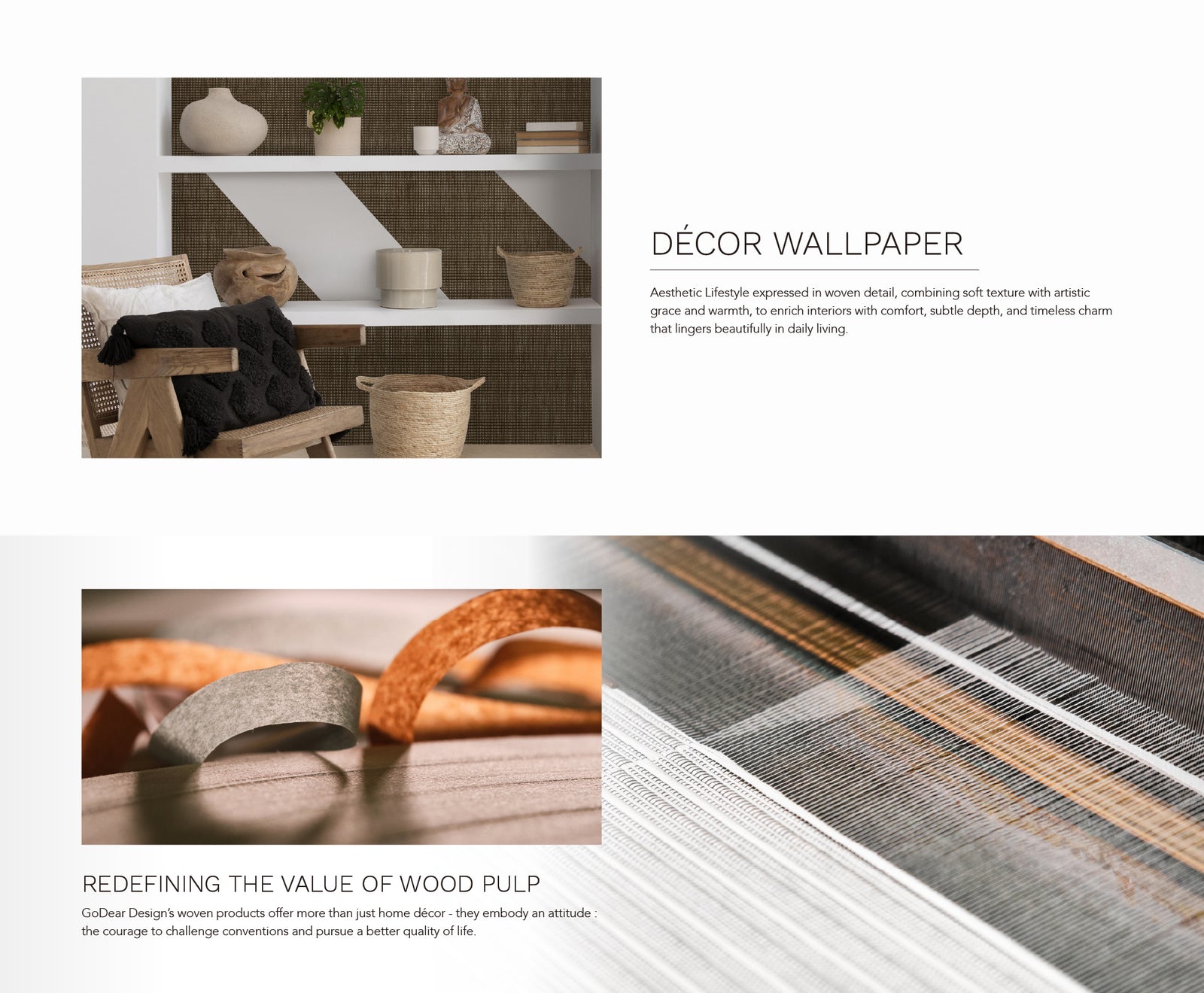 GoDear Design_Decorative wallpaper with wood pulp texture and design elements.