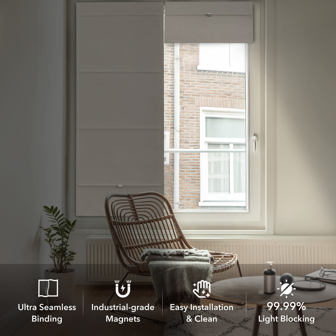 GoDear Design Modern interior with a wicker chair and plant, featuring text about product features.