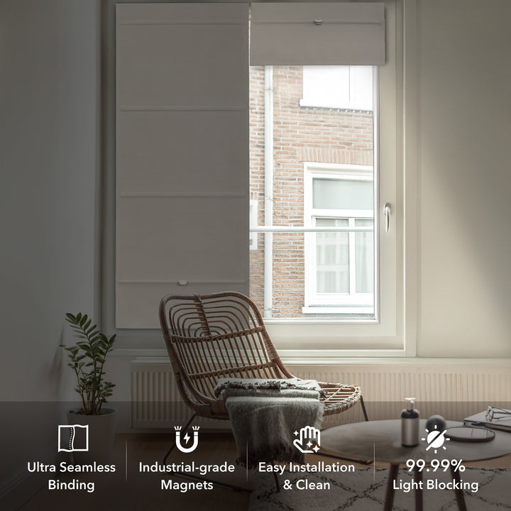 GoDear Design Modern interior with a wicker chair and plant, featuring text about product features.