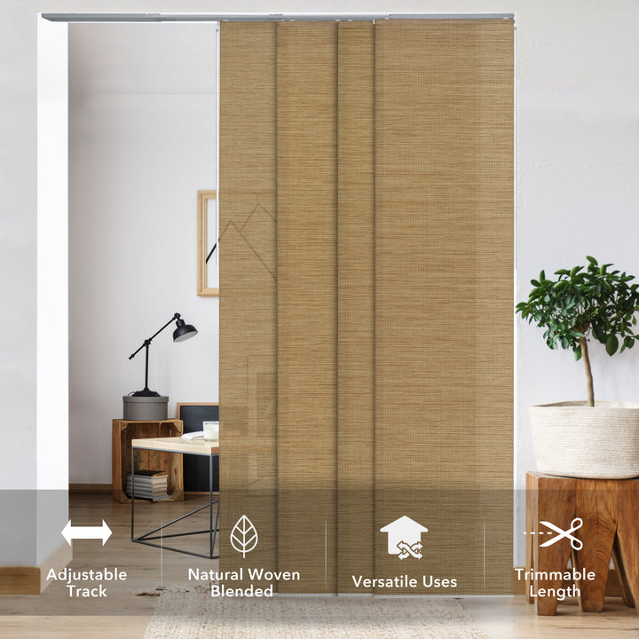 GoDear Design_Wooden woven blind with adjustable track, natural material, versatile uses, and trimmable length features.