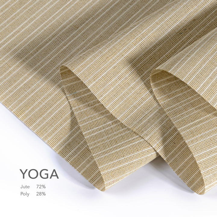 GoDear Design Beige striped fabric with 'Yoga' label and material composition on a white background