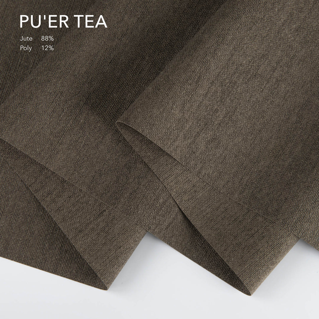 GoDear Brown fabric with 'PU'ER TEA' text and material composition on a white background