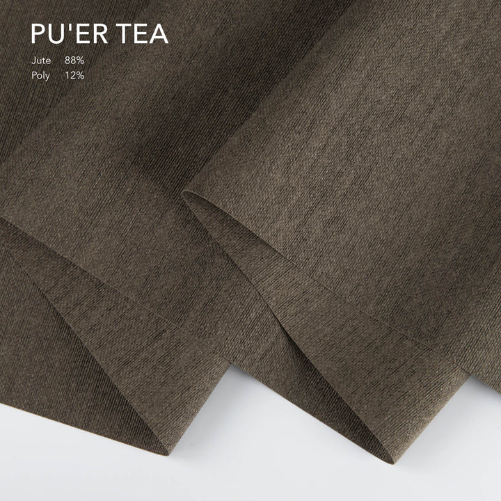 GoDear Brown fabric with 'PU'ER TEA' text and material composition on a white background