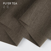 GoDear Brown fabric with 'PU'ER TEA' text and material composition on a white background