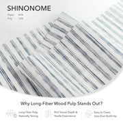 GoDear Shinonome paper with blue stripes on a white background, featuring text about long-fiber wood pulp.
