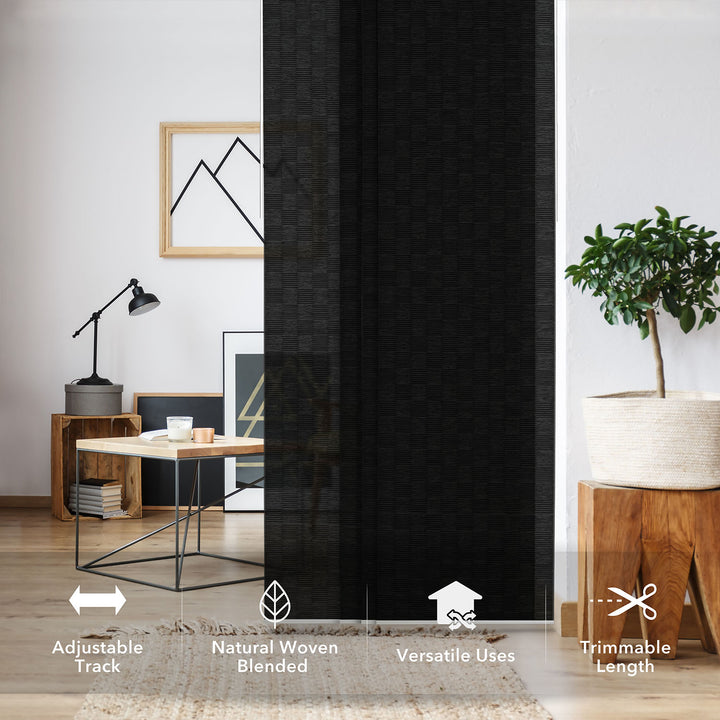 GoDear Design_Black woven blind with room darkening effect in a home office setting