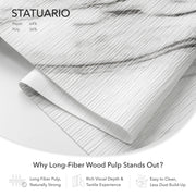 GoDear Design 8Roll of Statuario paper with text about long-fiber wood pulp and its benefits.