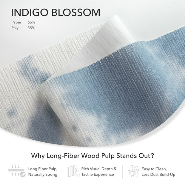 GoDear Indigo Blossom paper with text about long-fiber wood pulp on a white background