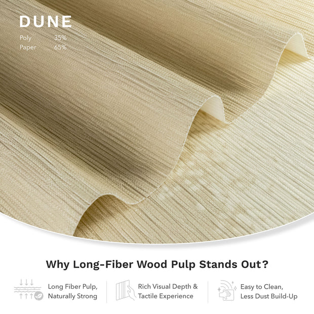 Close-up of Dune paper with text about long-fiber wood pulp