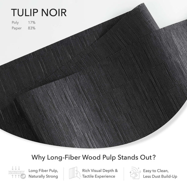 GoDear Design Black textured paper with 'Tulip Noir' branding and product details.