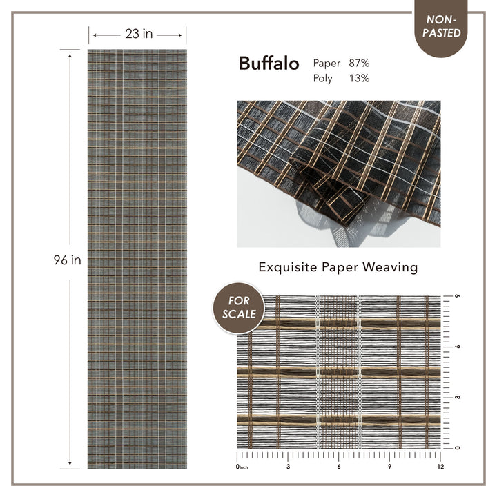 Buffalo checkered paper with dimensions and material composition on a white background