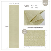 Carp paper with dimensions, material composition, and texture details on a white background.