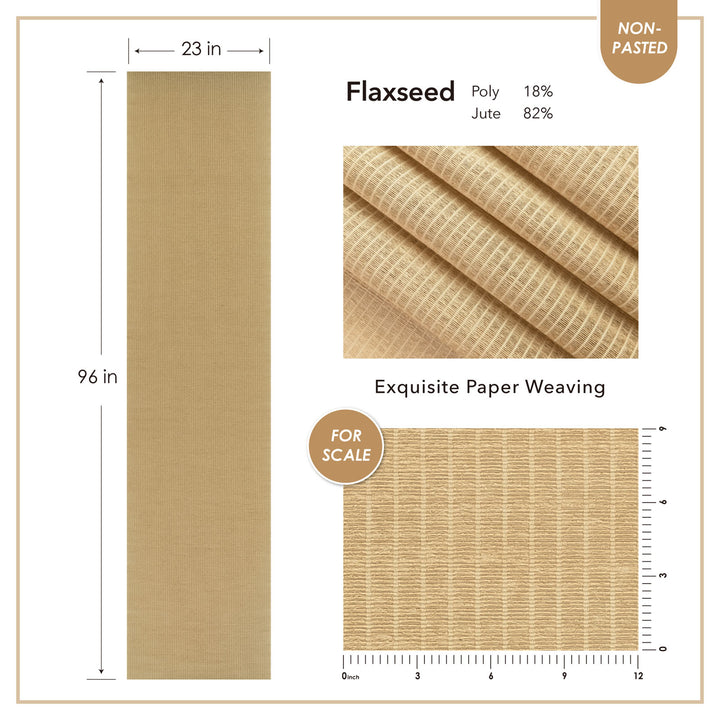 Flaxseed paper with dimensions, fabric texture, and scale for scale on a white background.