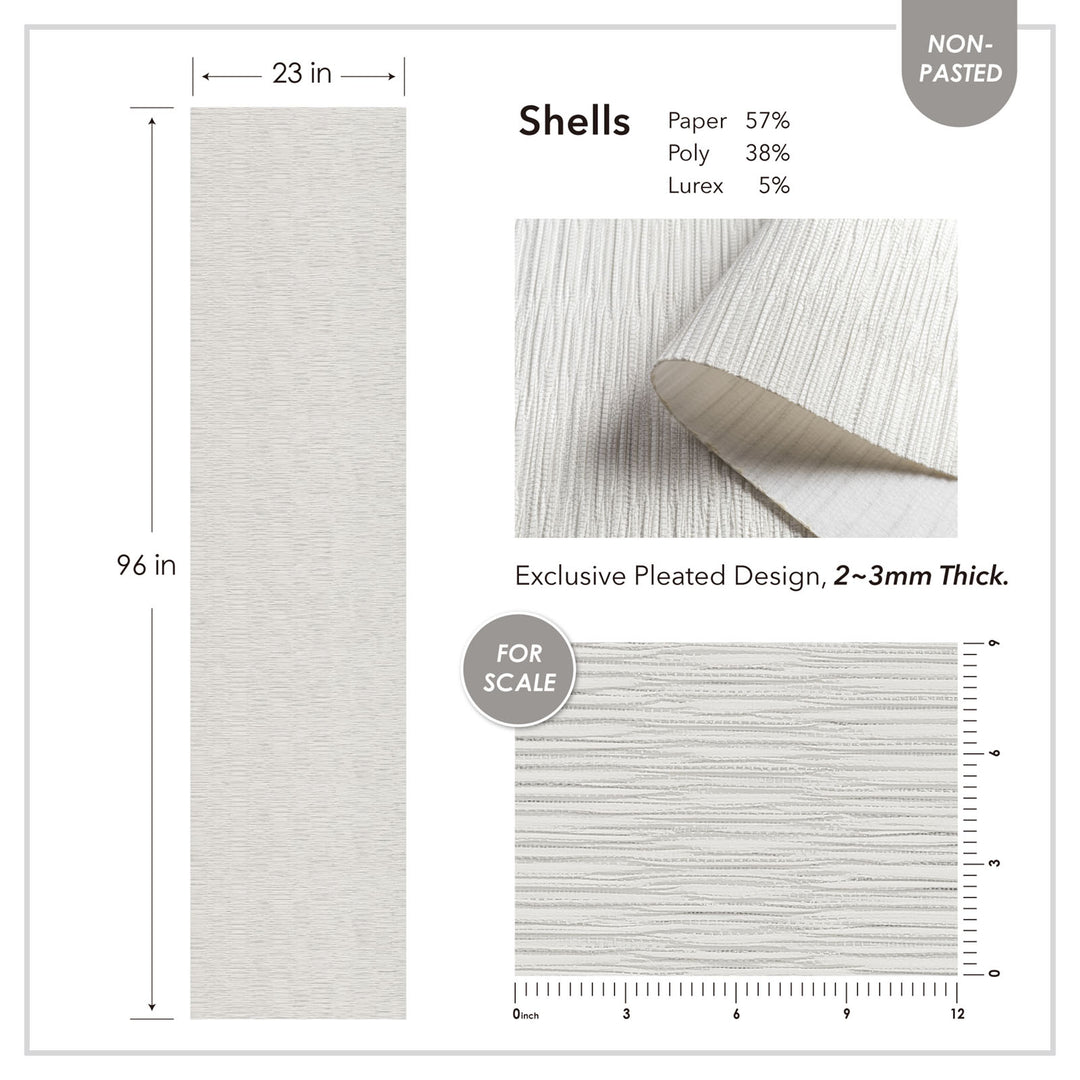 Textile sample with dimensions, material composition, and pleated design details.