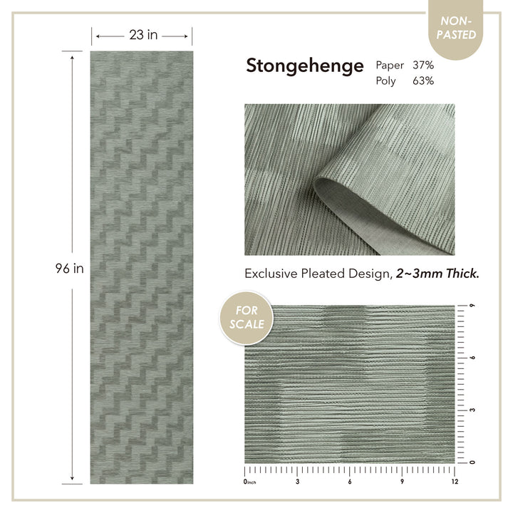 Textured fabric with pleated design, measurements, and material composition details.