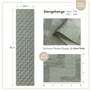 Textured fabric with pleated design, measurements, and material composition details.