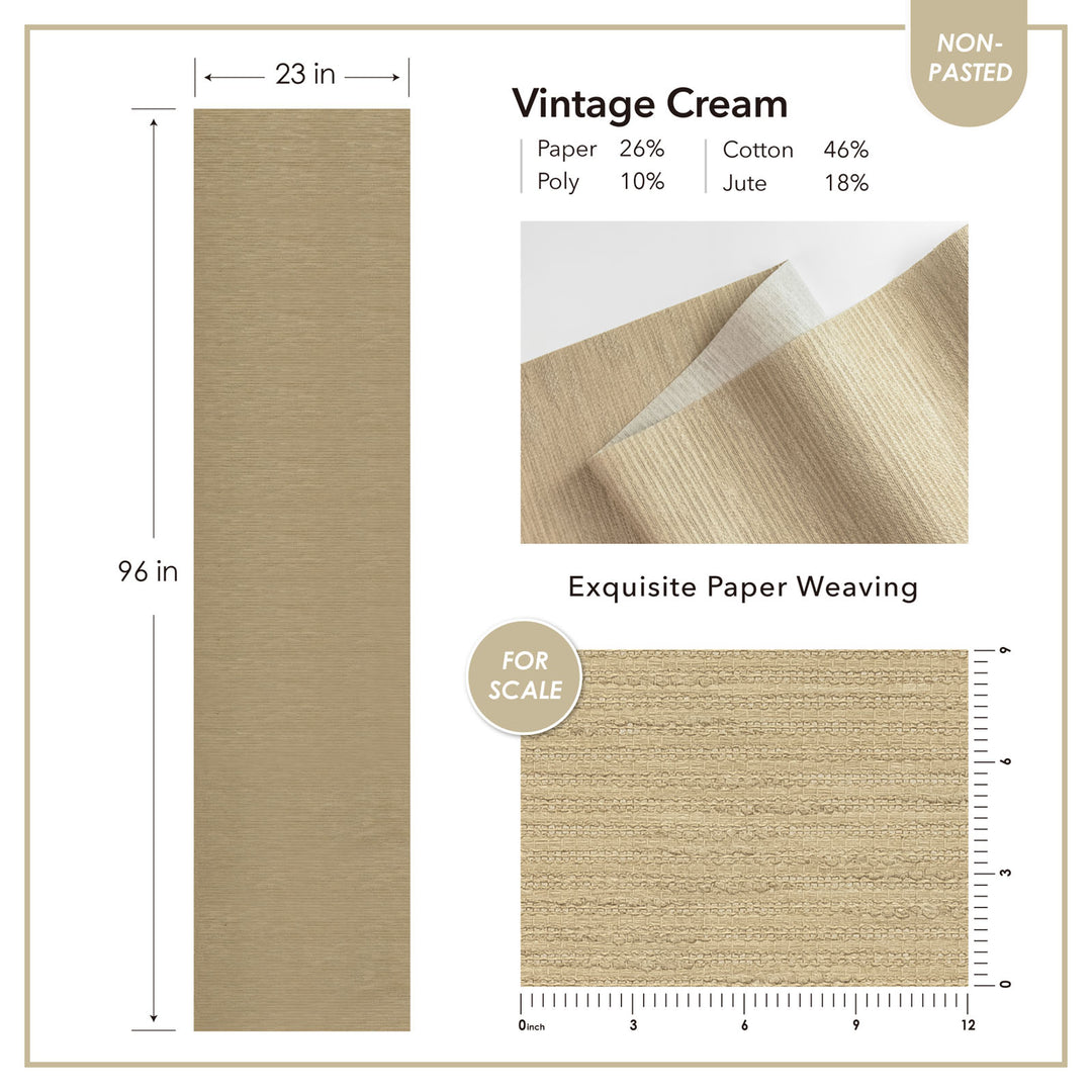 Vintage Cream paper with dimensions, material composition, and texture details.