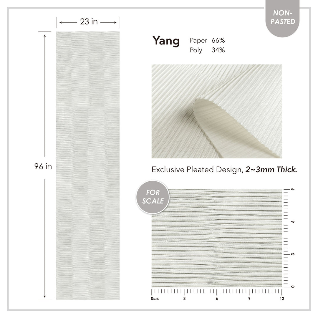 Pleated fabric with dimensions and material composition on a white background