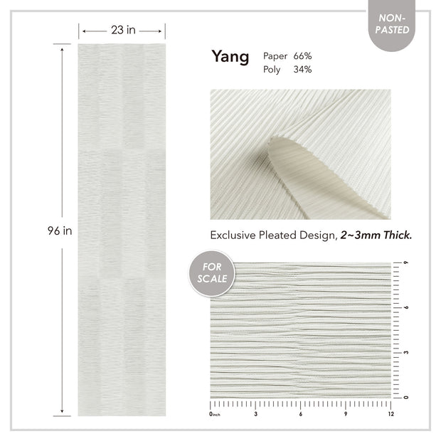 Pleated fabric with dimensions and material composition on a white background