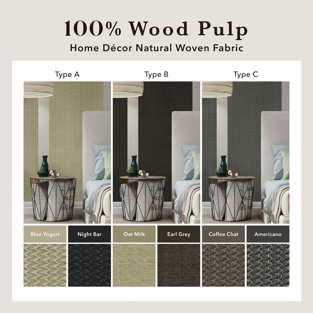 Home decor fabric swatches with different color options and a bedroom setting.